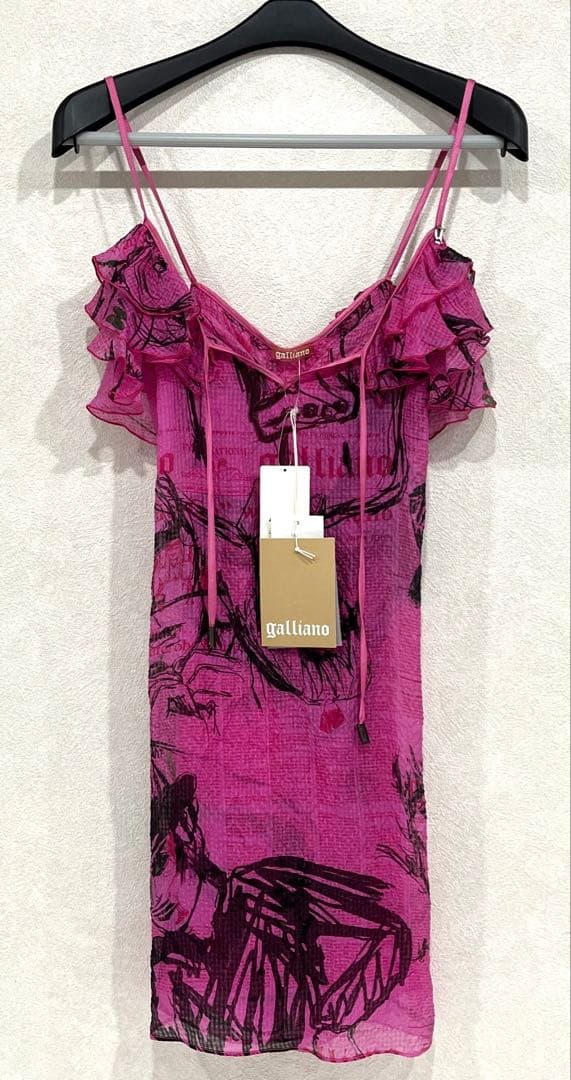 h832 新品　希少　ジョンガリアーノ　プリント　フリル　キャミソール　イタリア