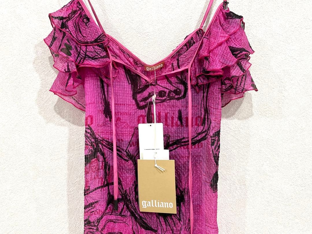 h832 新品　希少　ジョンガリアーノ　プリント　フリル　キャミソール　イタリア