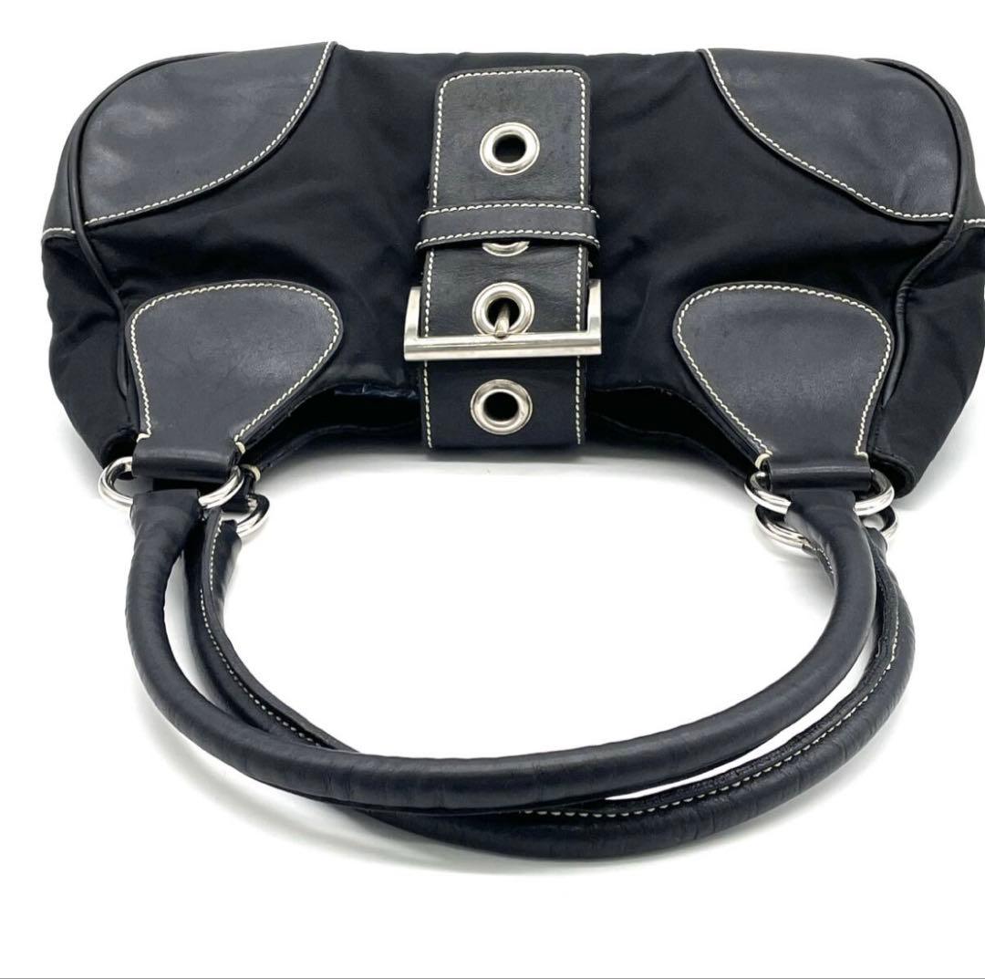 美品 PRADA プラダ レザー ベルトバッグ ハンドバッグ ブラック