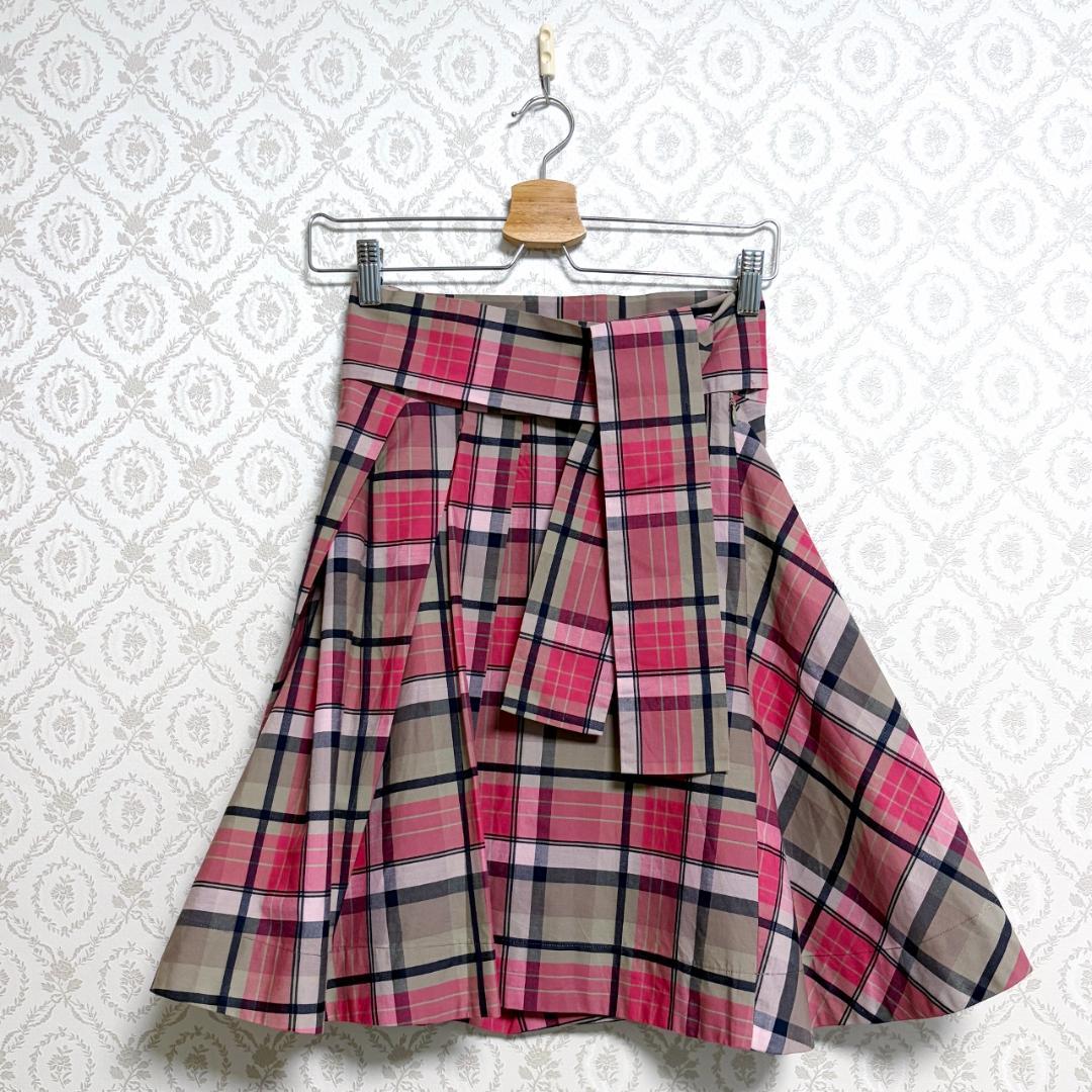 新品 ヴィヴィアンウエストウッド ピンク チェック柄 スカート リボン