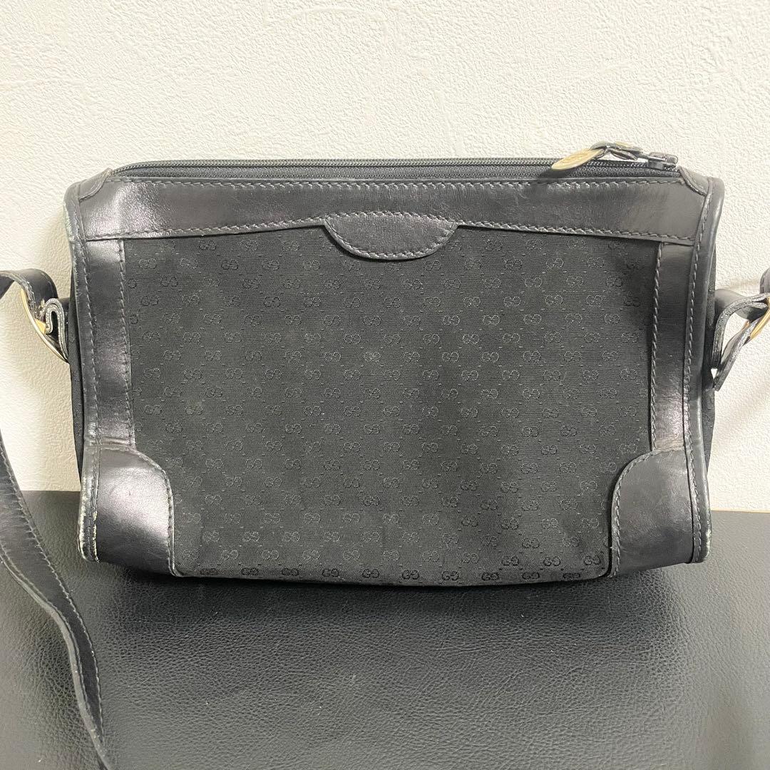 GUCCI グッチ マイクロGG柄 レザー×キャンバス ショルダーバッグ 黒色
