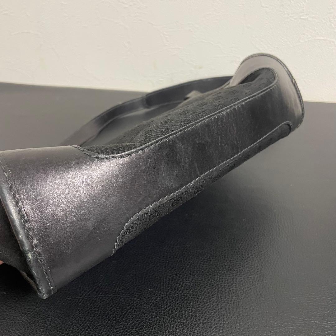 GUCCI グッチ マイクロGG柄 レザー×キャンバス ショルダーバッグ 黒色