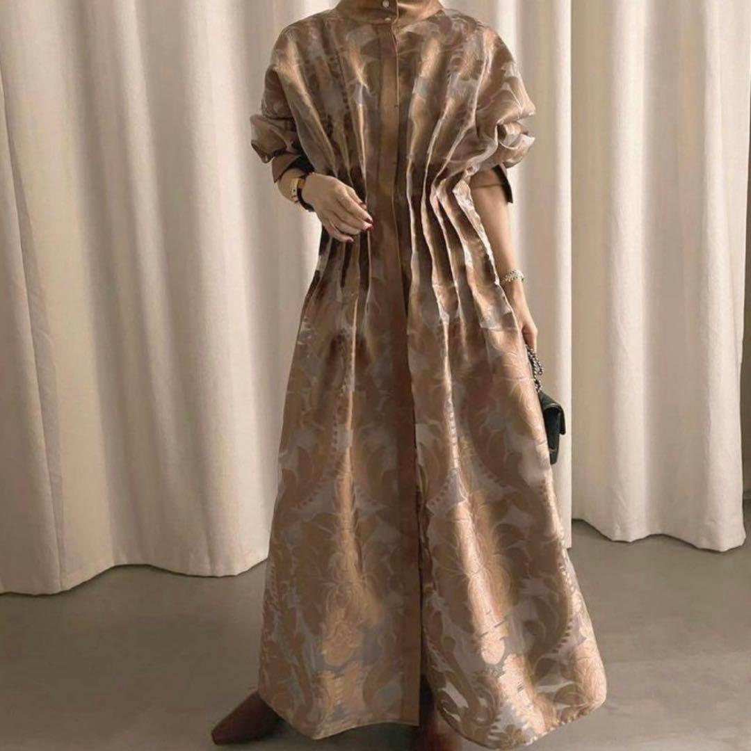 美品 AMERI UND SHEER JACQUARD TUCK DRESS