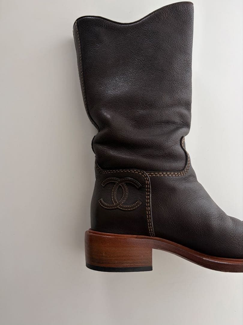 専用 CHANEL Leather CC Logo Boots 37