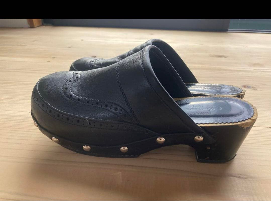 JUNYA WATANABE 黒 レザー サボ・クロッグサンダル