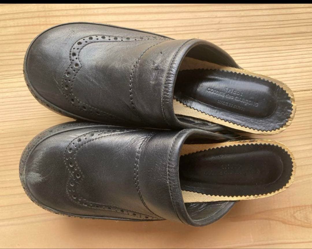 JUNYA WATANABE 黒 レザー サボ・クロッグサンダル