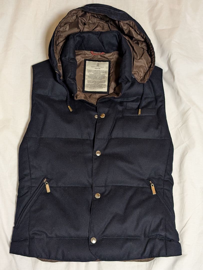 【美品】ブルネロクチネリ ダウンベスト XS ウール×カシミア ネイビー