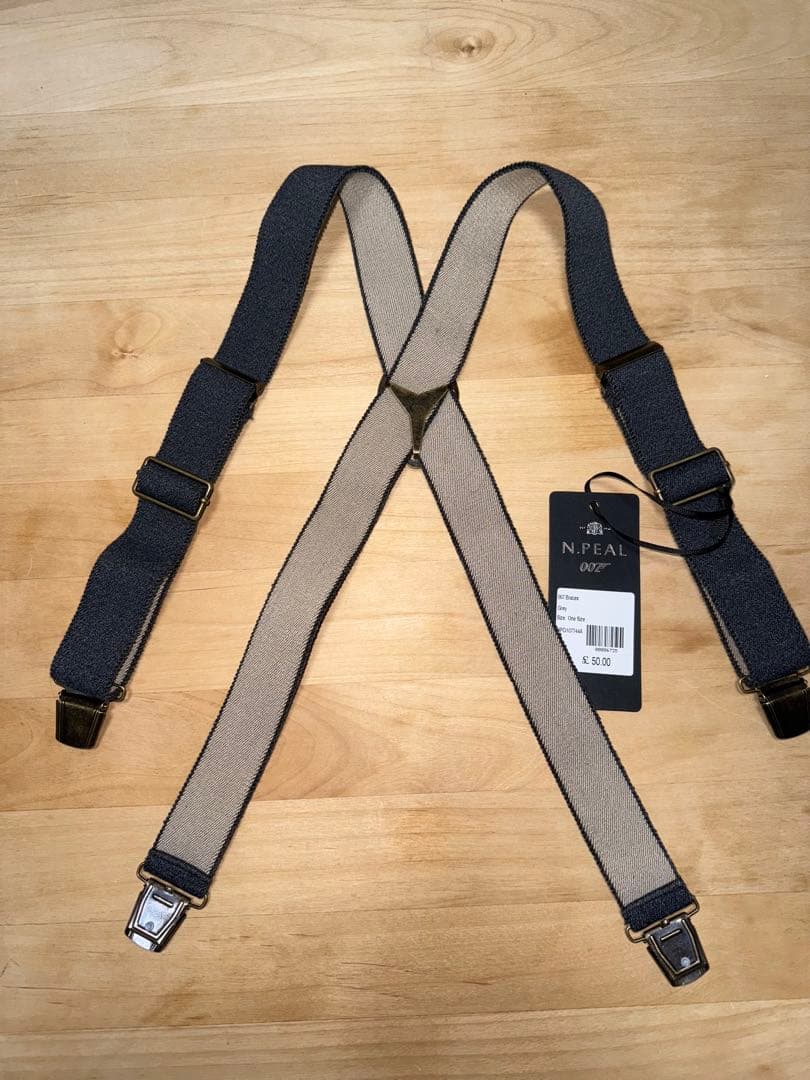 N. PEAL ネイビー ベージュ サスペンダー