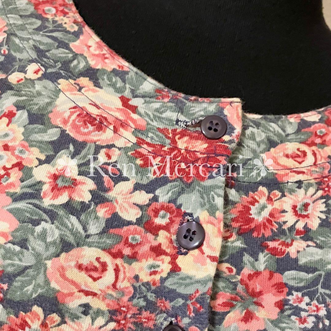 Laura Ashley ネイビーベース 薔薇柄 コットンニットソーワンピース