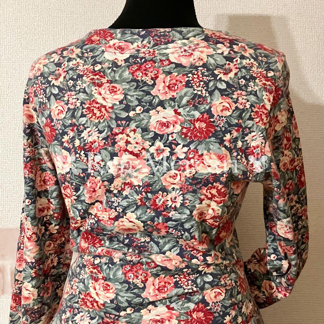 Laura Ashley ネイビーベース 薔薇柄 コットンニットソーワンピース