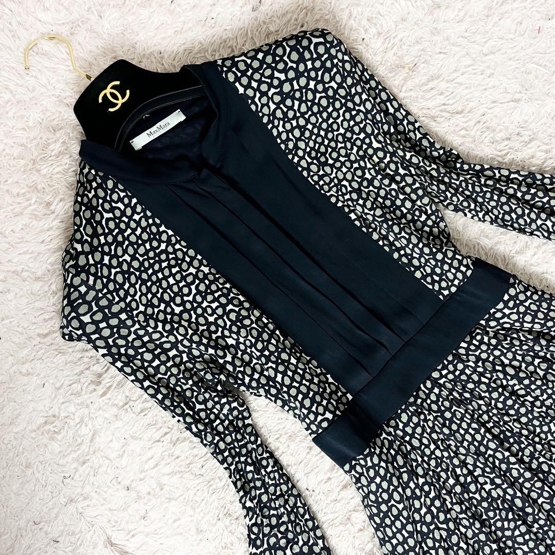 マックスマーラ 白タグ ロングワンピース 総柄 シルク 大きいサイズ XL