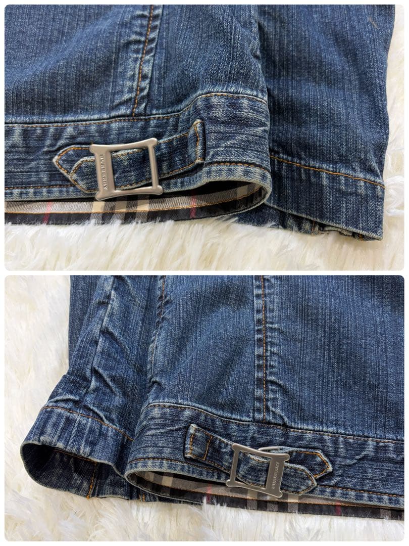 バーバリーブラックレーベル デニム ライダースジャケット 裏地ノバチェック M