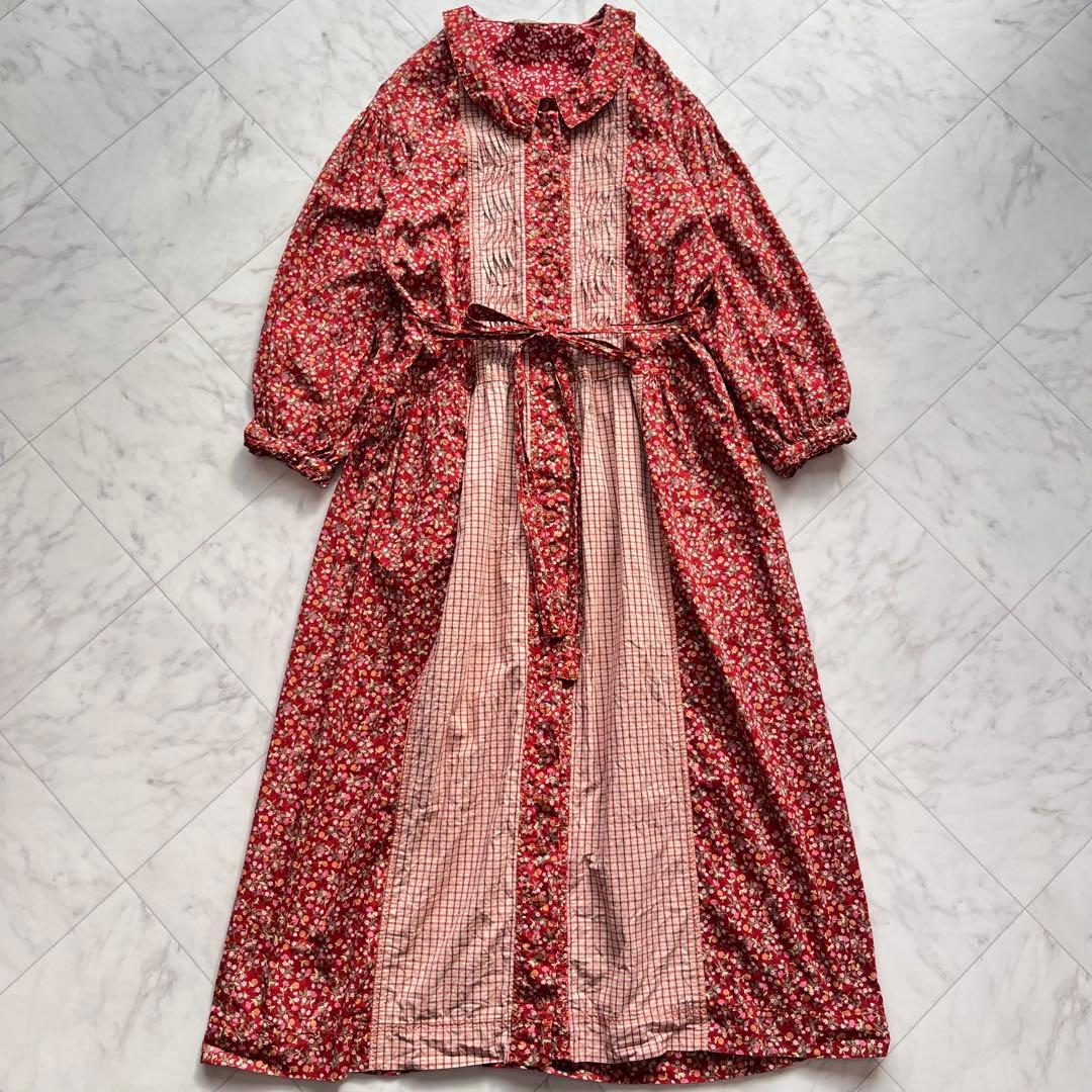 PINK HOUSE パッチワーク　ロングワンピースピンタック フリル 日本製