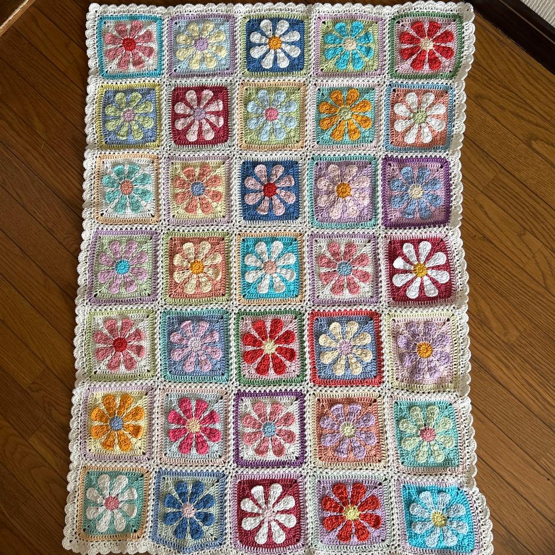 お花のモチーフ編み マルチカバー ブランケット コットン デイジー カラフル