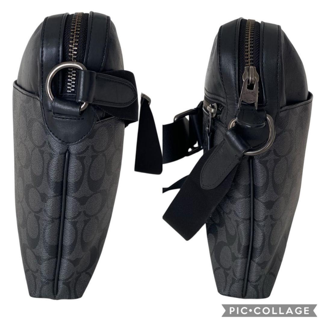 美品 コーチ ショルダーバッグ シグネチャー ブラック グレー　PVC