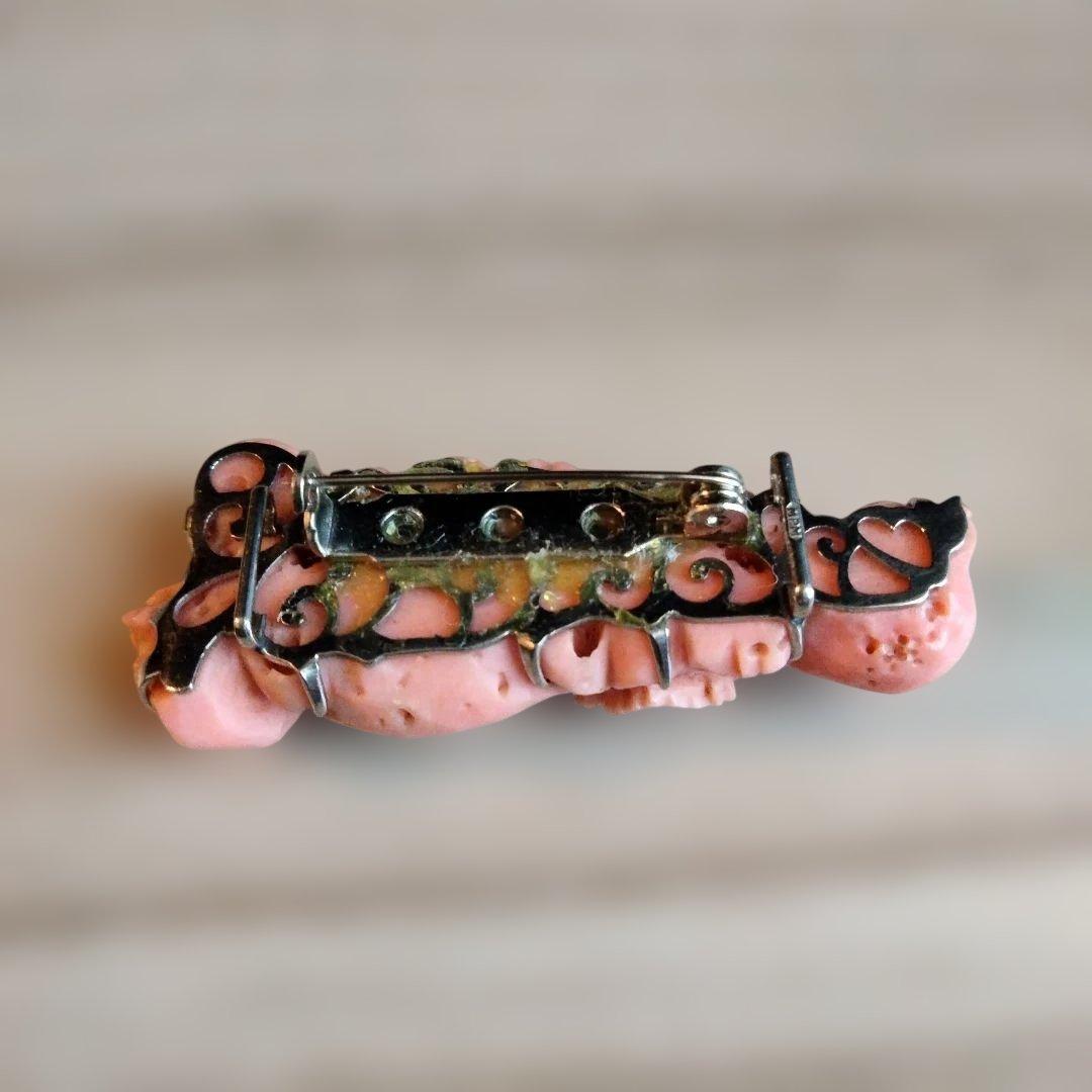 珊瑚 ブローチ 帯留め 15.8g