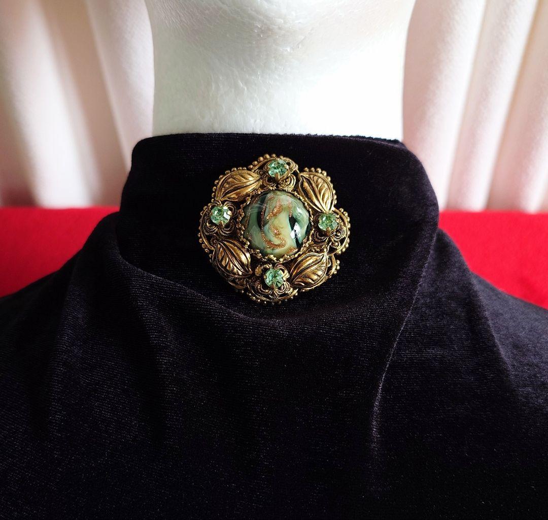 西ドイツヴィンテージ 1950s 希少 ブローチ 植物モチーフ 硝子装飾 D92