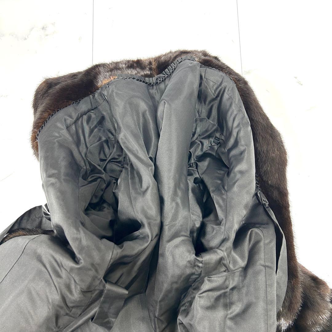 高級 着丈115cm ブラックミンク 毛皮 ロングコート 艶あり レディース