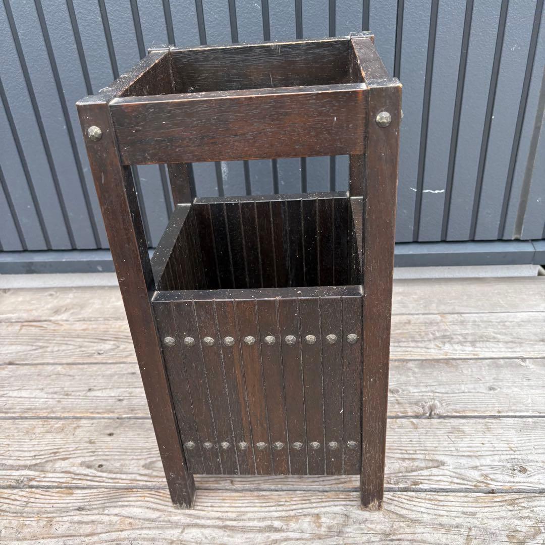 昭和レトロ オールドカリモク 木製 アンブレラスタンド 傘立て 古家具ビンテージ