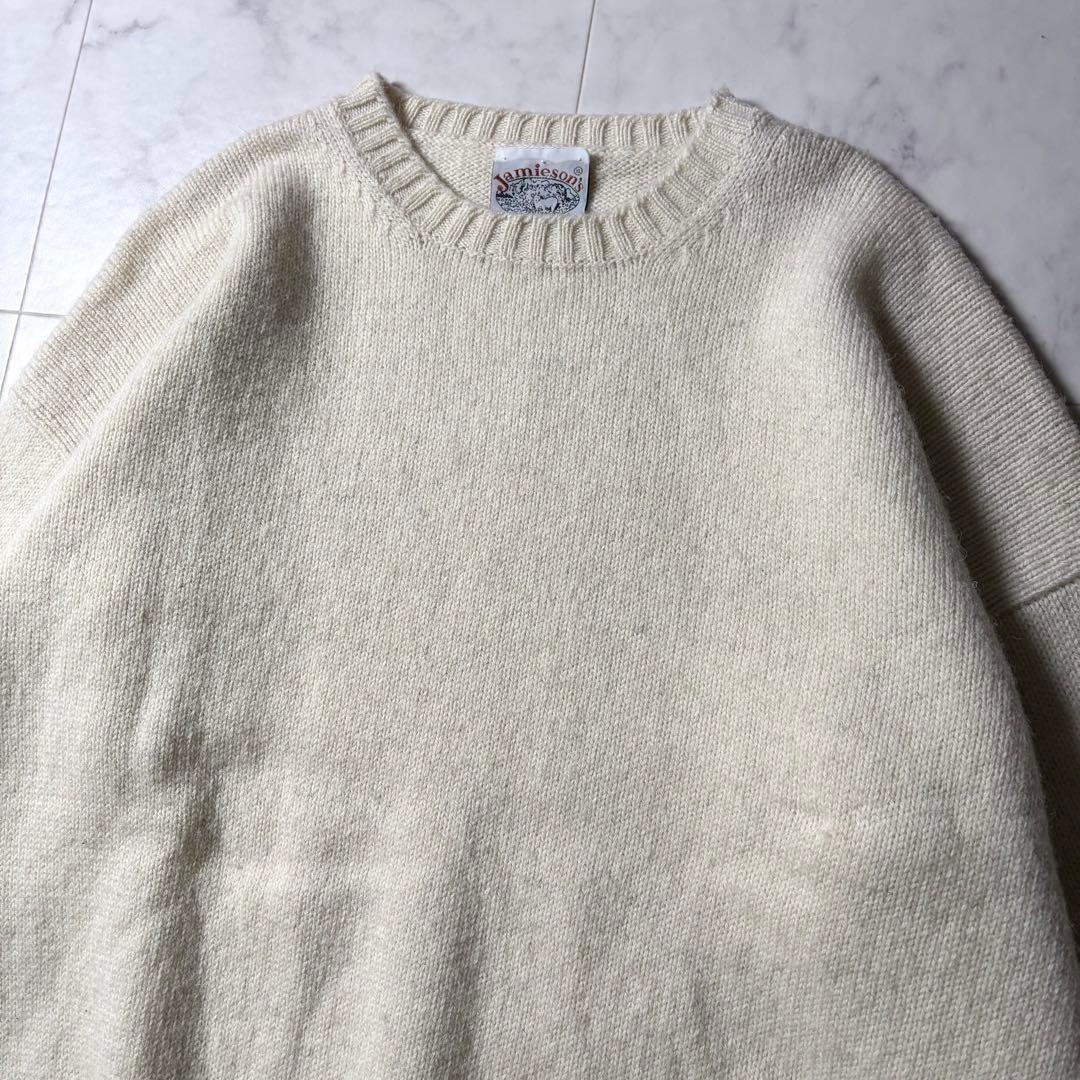 【XL】Jamieson's ウール クルーネック ニット セーター アイボリー