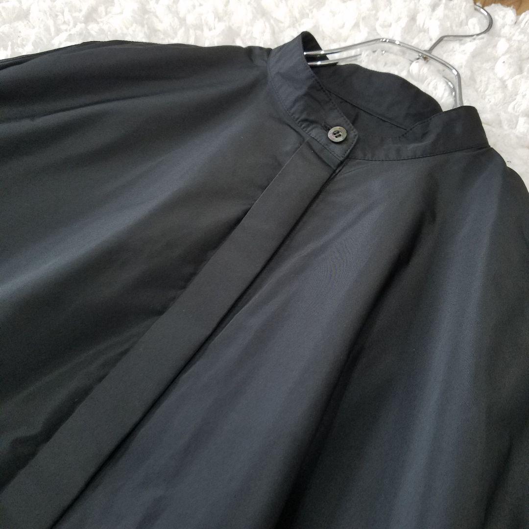 美品✨ルフィル ライトタフタギャザーブラウス バンドカラー シャツ ブラック