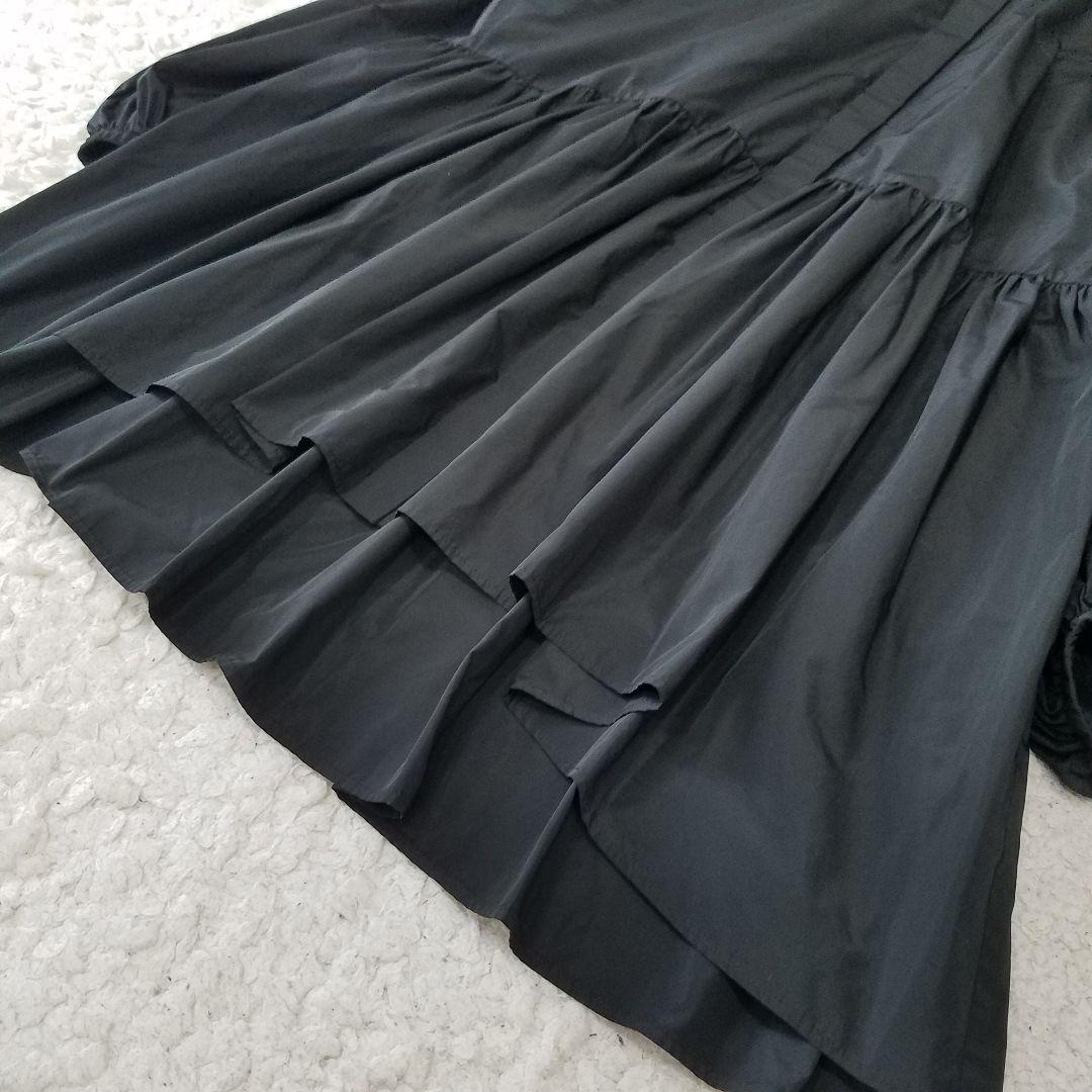 美品✨ルフィル ライトタフタギャザーブラウス バンドカラー シャツ ブラック