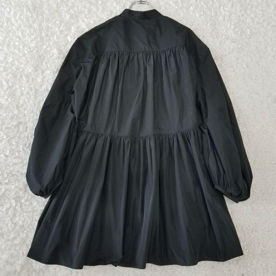 美品✨ルフィル ライトタフタギャザーブラウス バンドカラー シャツ ブラック