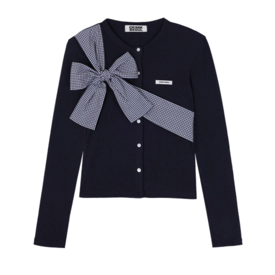 CRANK Ribbon Tide Knit Cardigan ネイビー