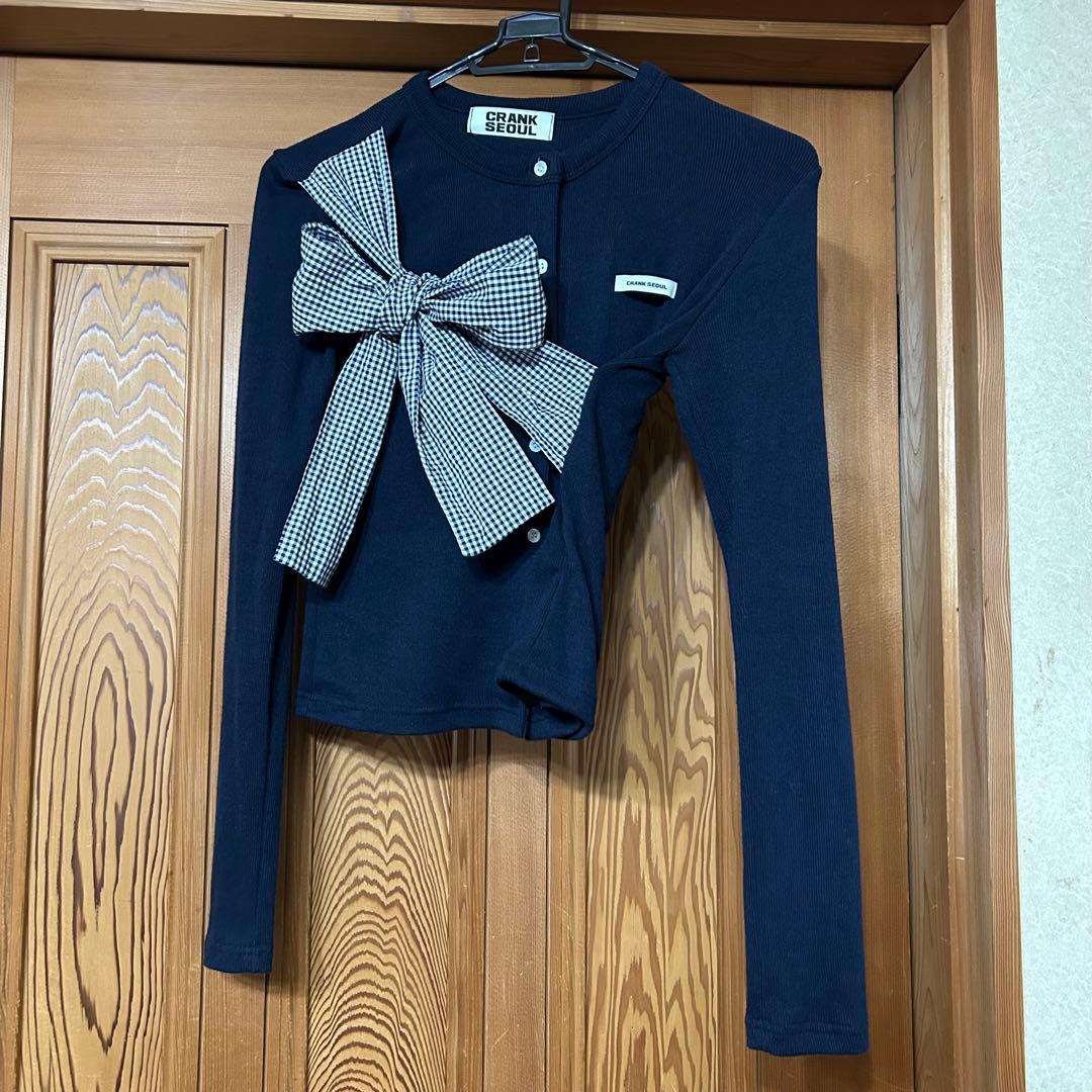 CRANK Ribbon Tide Knit Cardigan ネイビー