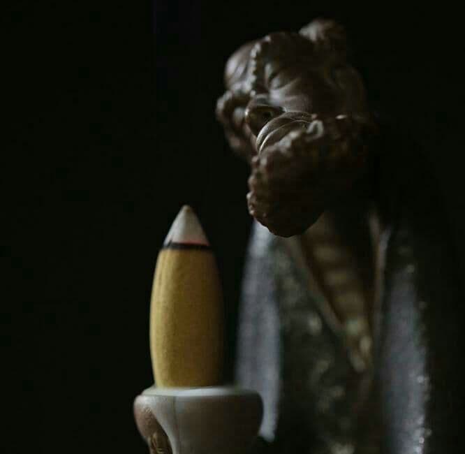 職人手作り 菩提ダモ 達摩 香炉台 開運置物 陶磁器  香を立てる