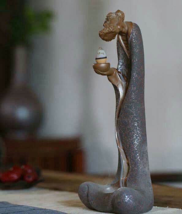 職人手作り 菩提ダモ 達摩 香炉台 開運置物 陶磁器  香を立てる