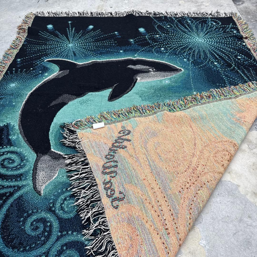 マリーンアート　海　シャチ　マルチカバー　ソファーカバー　ラグ　155x123