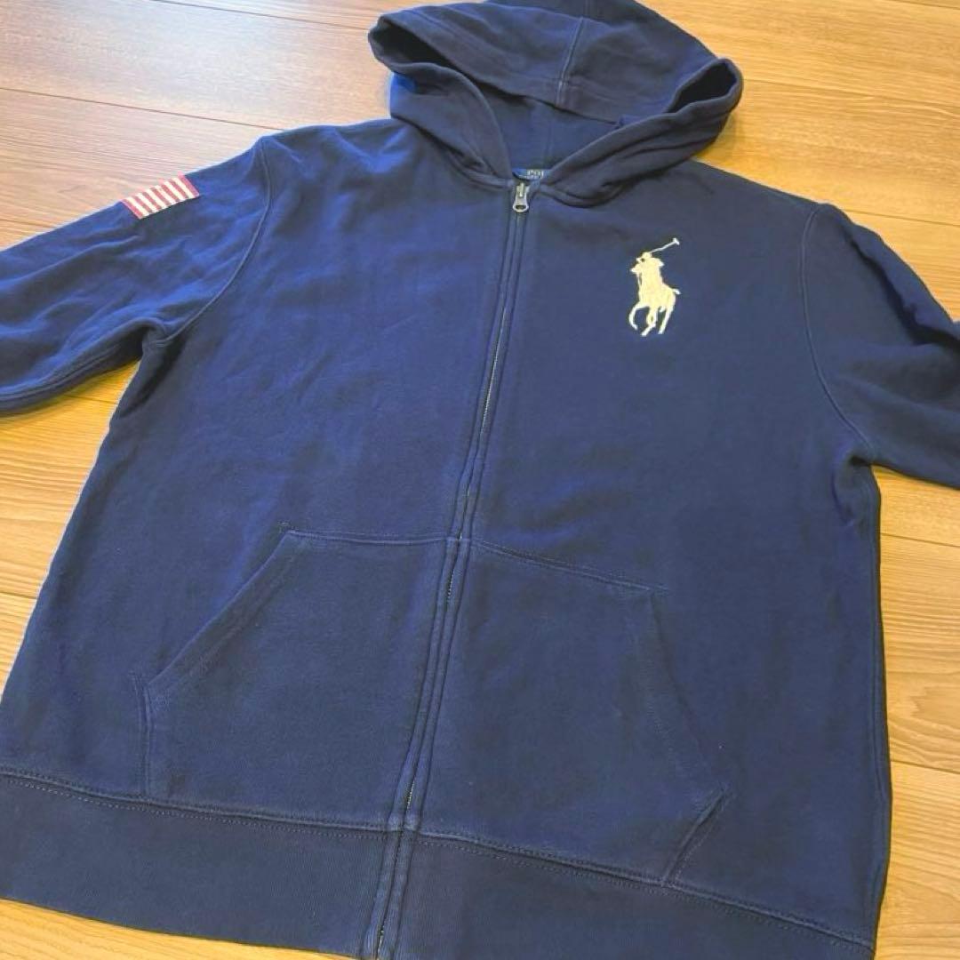 ラルフローレン ジップパーカー ビッグポニー ネイビー Y2K 星条旗