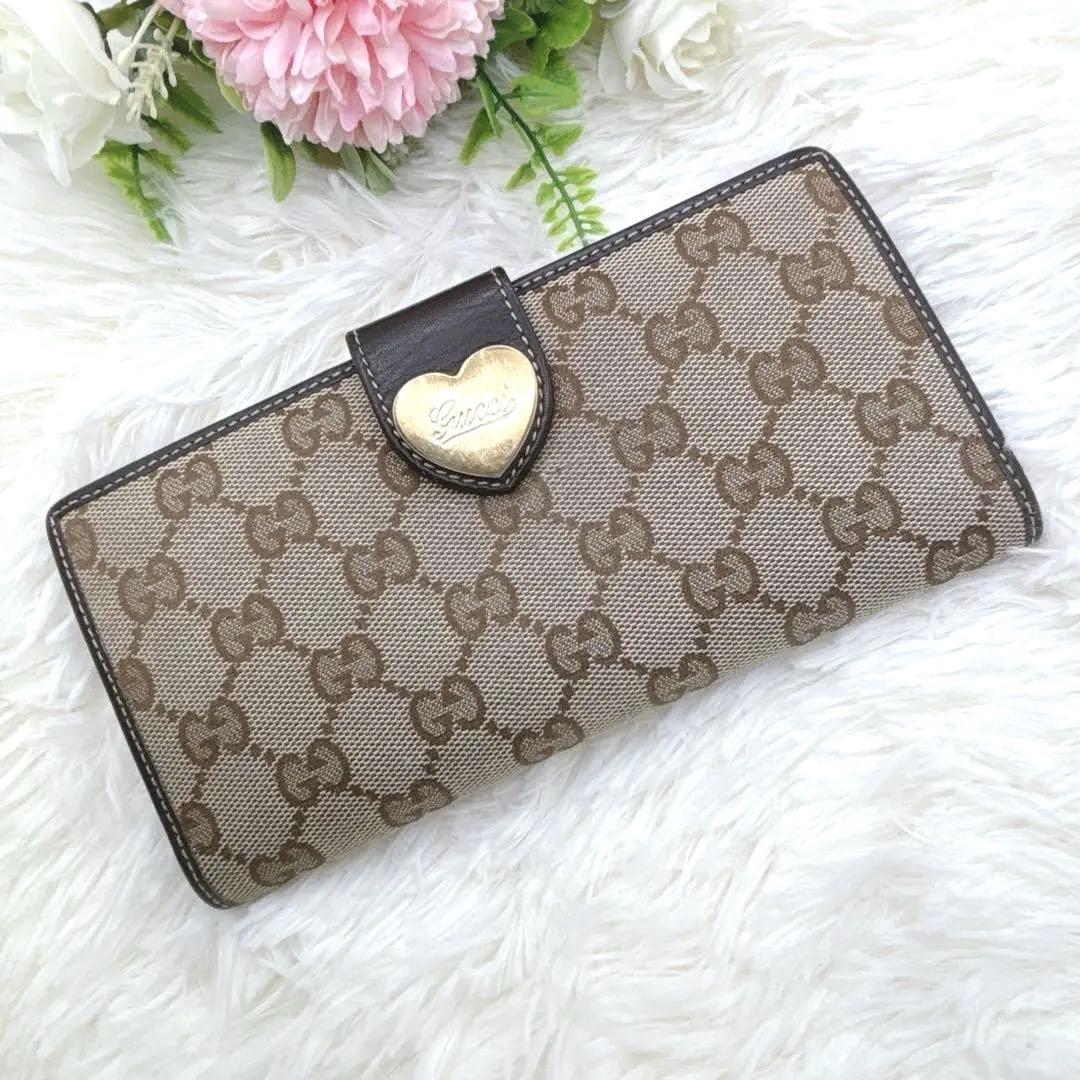 美品✨GUCCI GGキャンバス ラブリーハート 長財布 濃茶