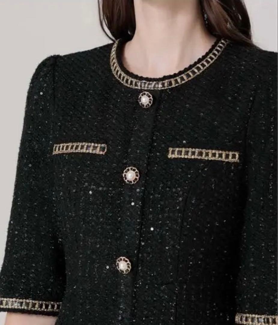 Leja ラメツイードレザーパイピングパールマーメイドワンピース