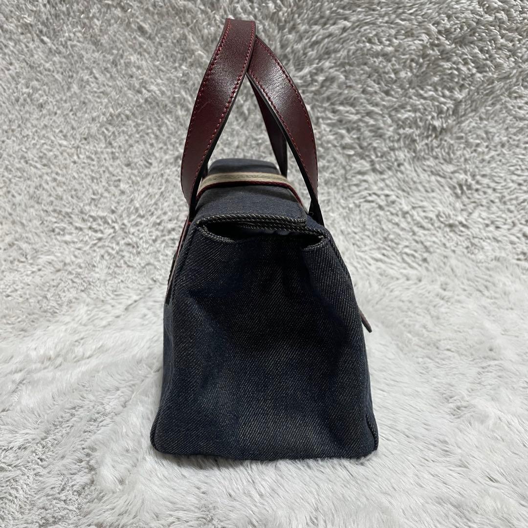 バーバリー　ハンドバッグ　デニム生地　キャンバス　レザー　シルバー金具