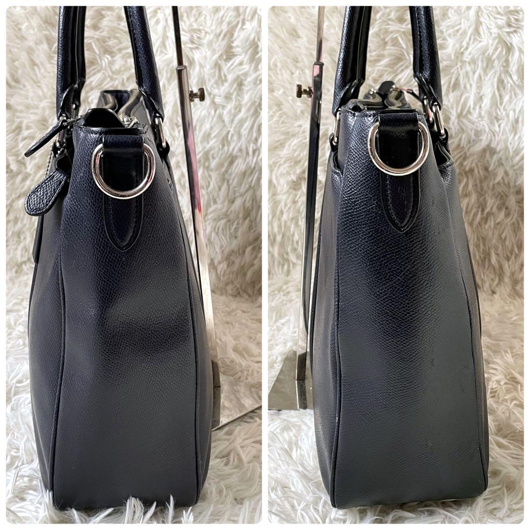 COACHコーチ 2wayレザービジネスバッグネイビー肩掛け可能A4収納可能
