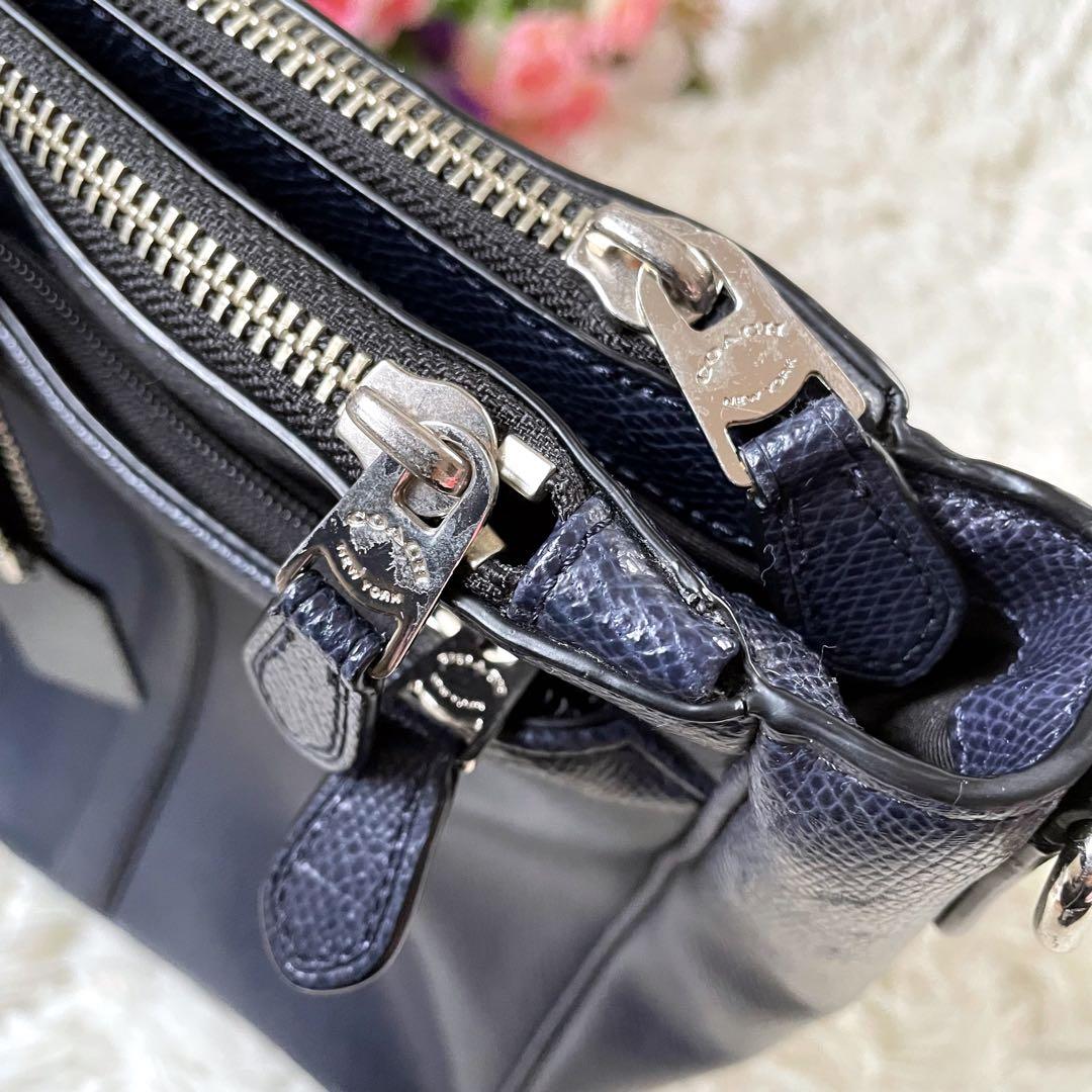 COACHコーチ 2wayレザービジネスバッグネイビー肩掛け可能A4収納可能