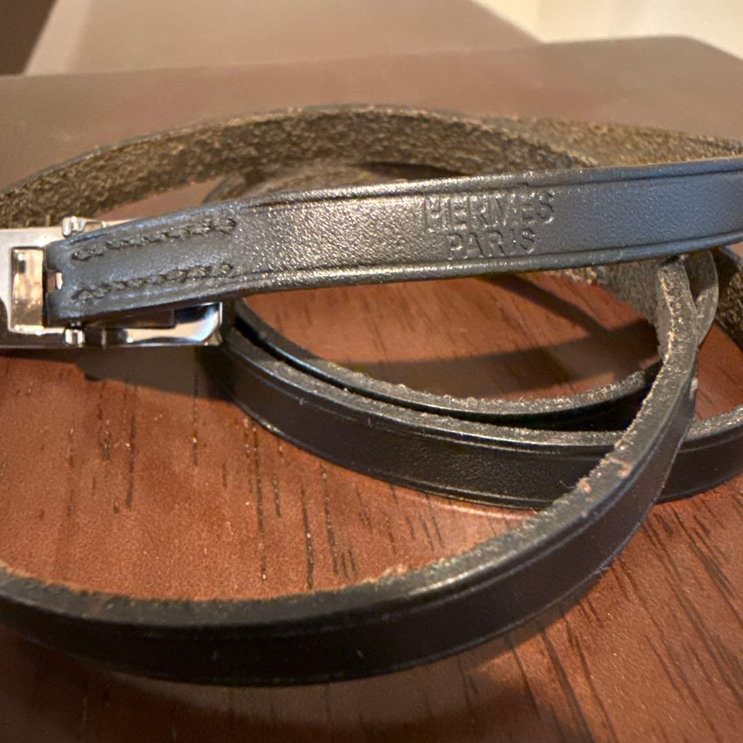 【美品】エルメス ケリーアルディオン ブレスレット レザー 黒ブラック シルバー