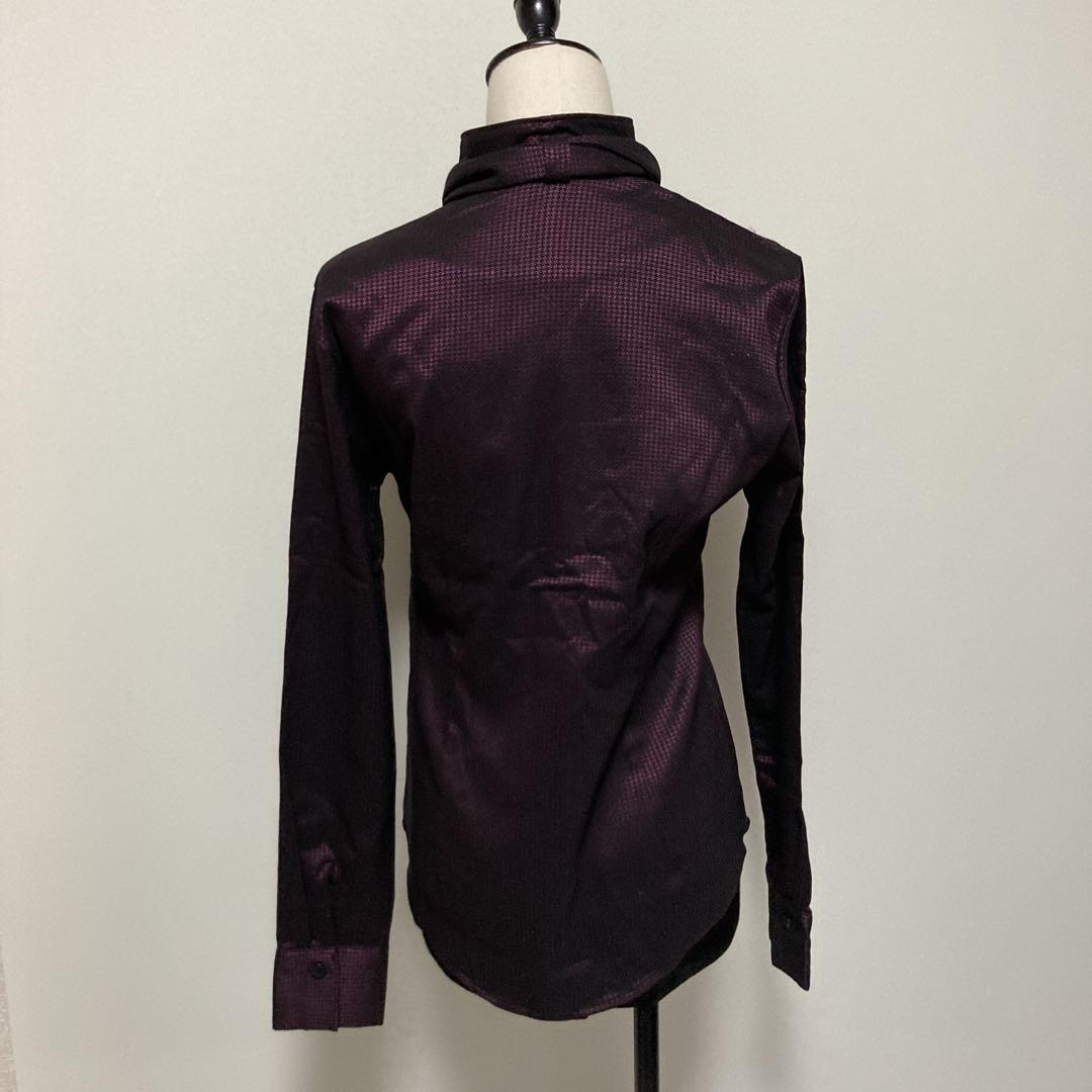 【未使用タグ付き】ナラカミーチェ　パープル　光沢　ボウタイリボンブラウス　長袖