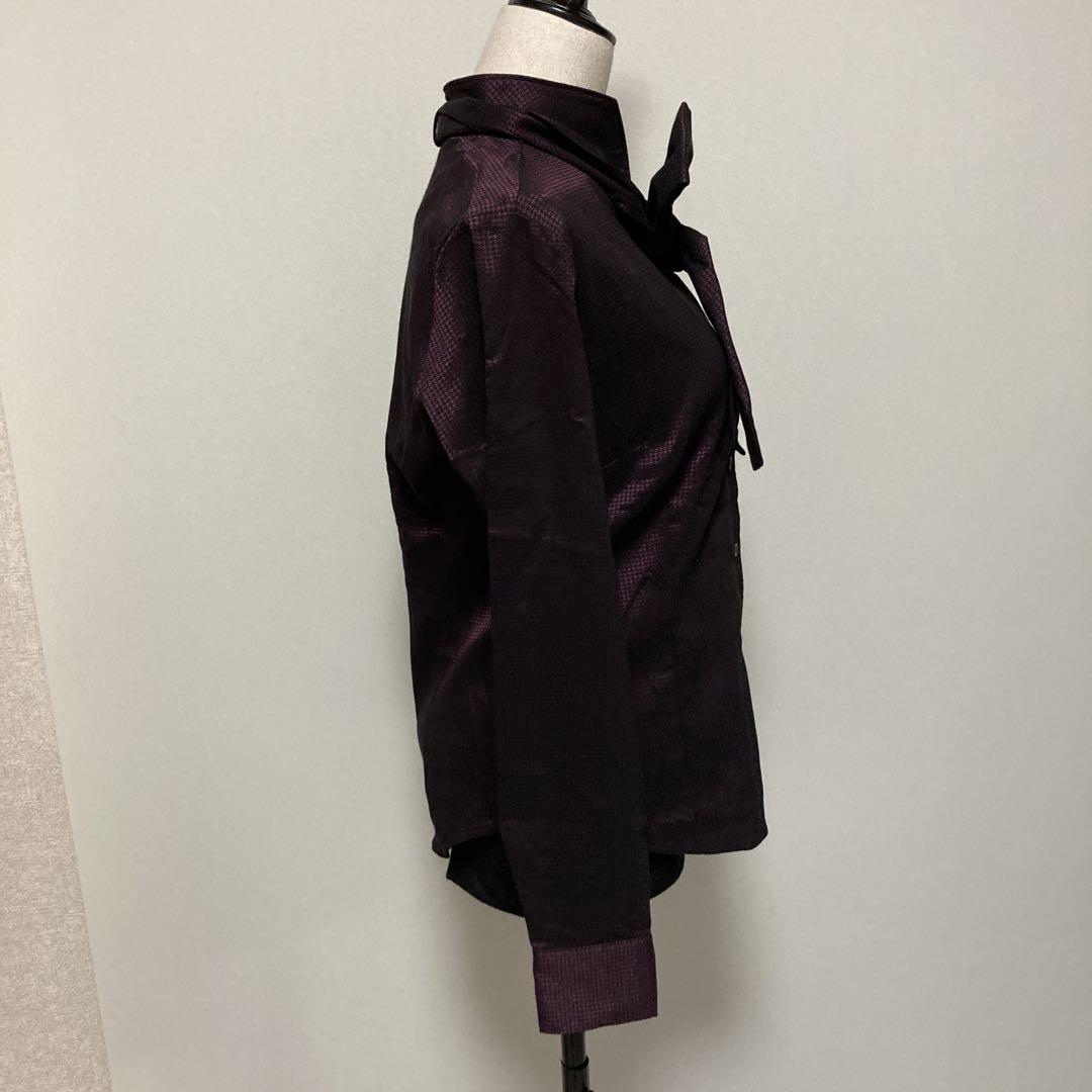 【未使用タグ付き】ナラカミーチェ　パープル　光沢　ボウタイリボンブラウス　長袖