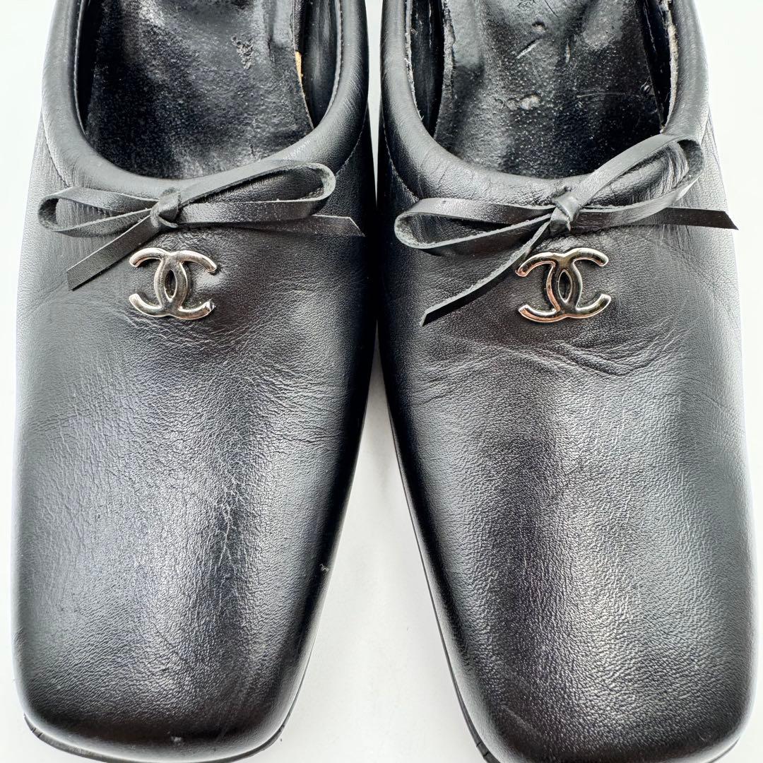CHANEL シャネル　ココマーク　レザー　ブラック　ミュール　パンプス　ヒール