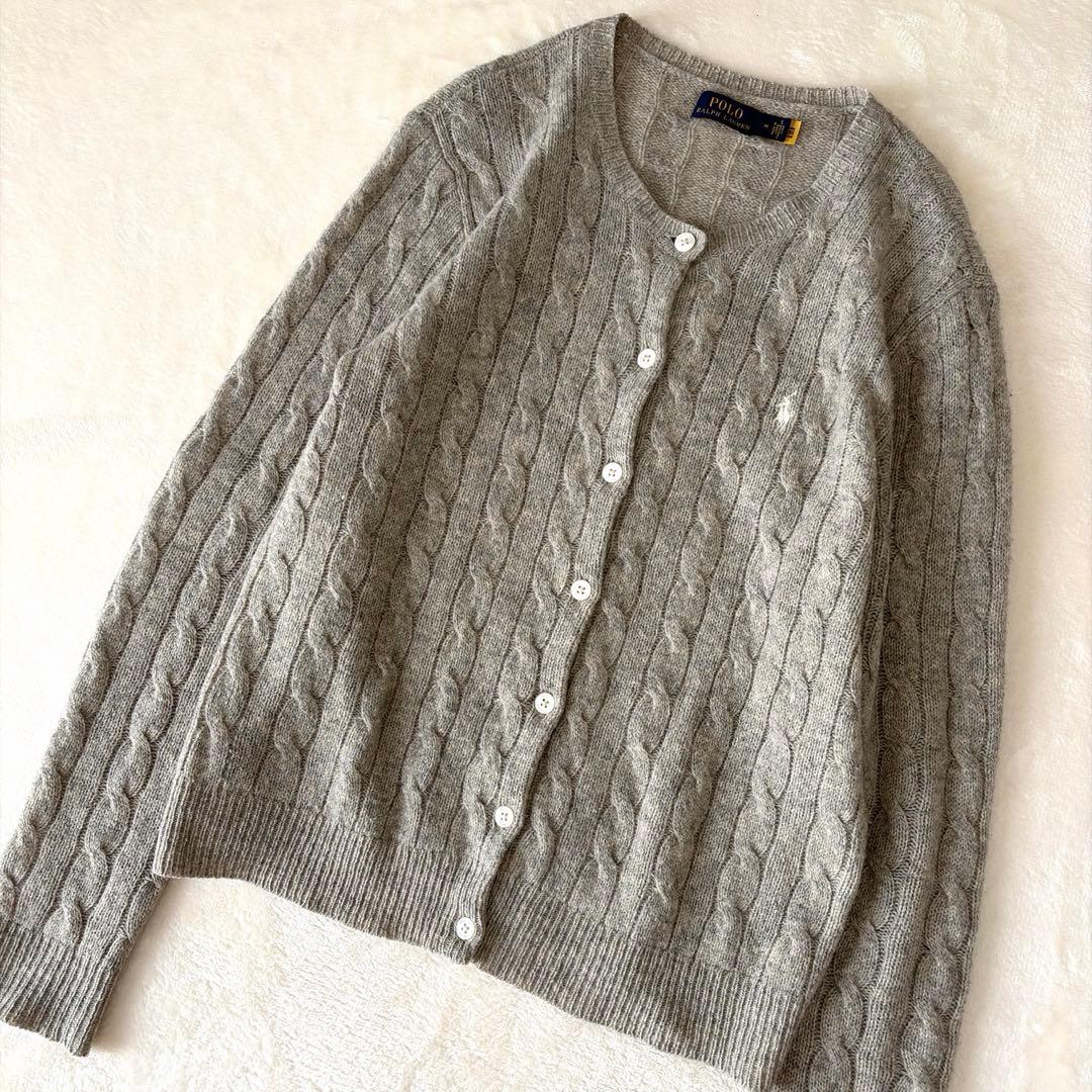 ラルフローレン カシミヤ ケーブルニットカーディガン ポニー刺繍