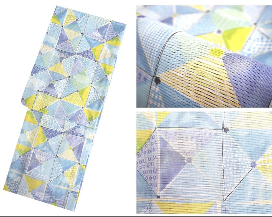 【美品】浴衣　みすずうた　単品　紙ふうせん　水色　黄　黄緑　みすゞうた