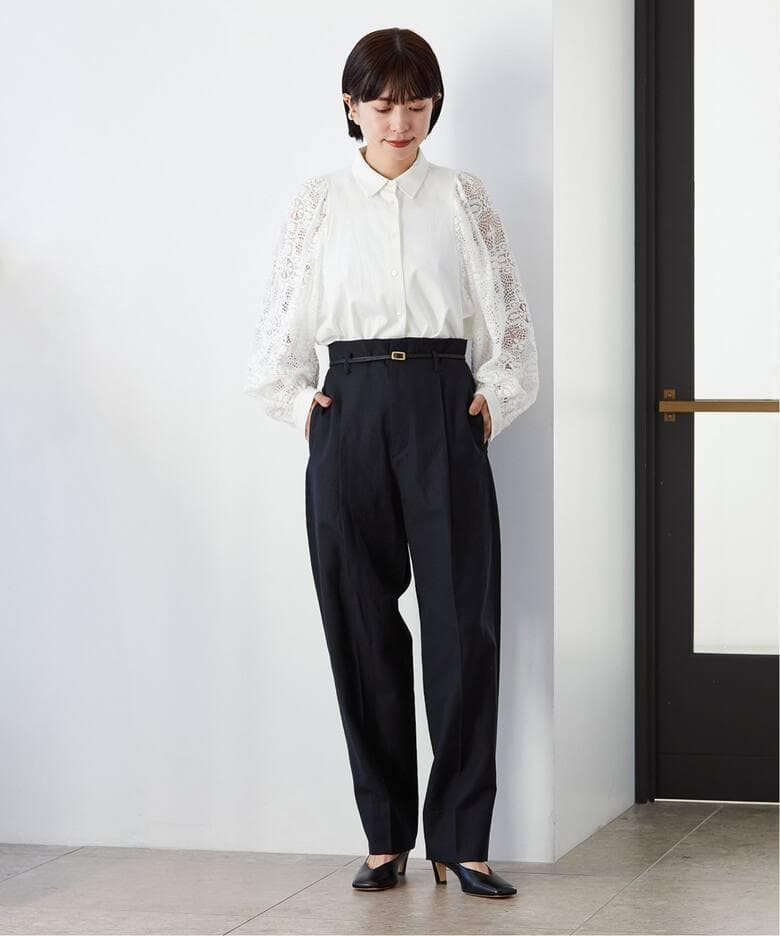 VERMEIL par iena レースコンビ ボリュームスリーブブラウス