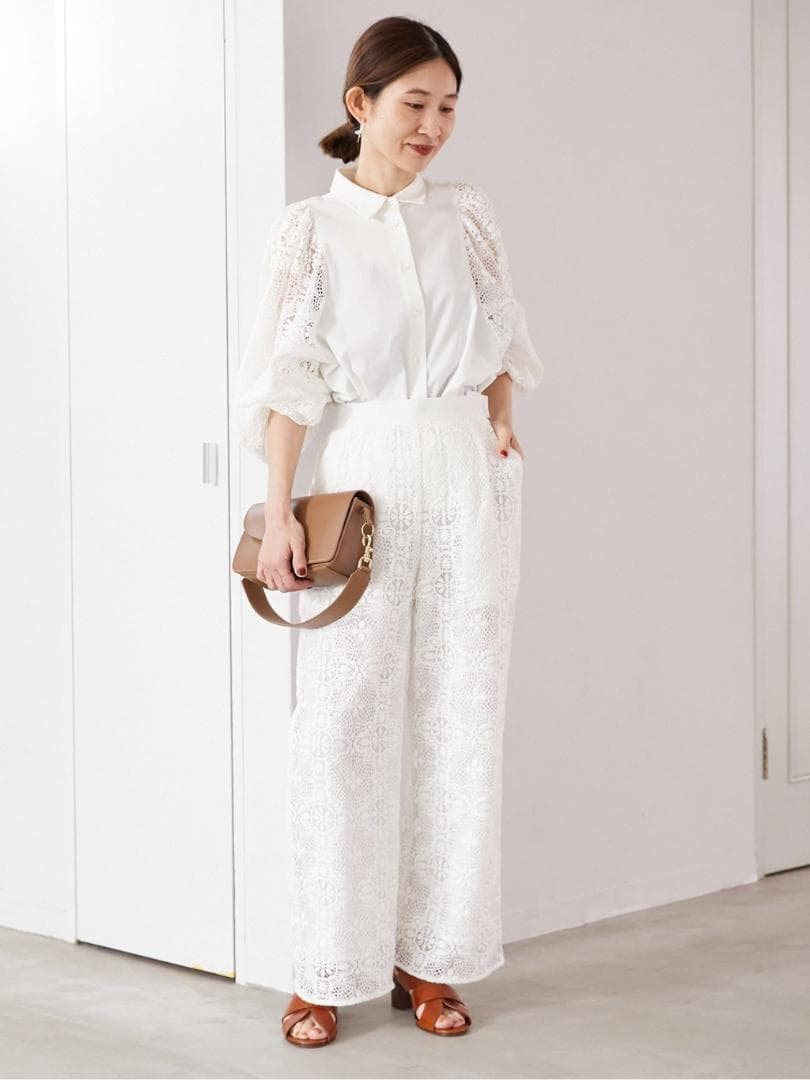 VERMEIL par iena レースコンビ ボリュームスリーブブラウス