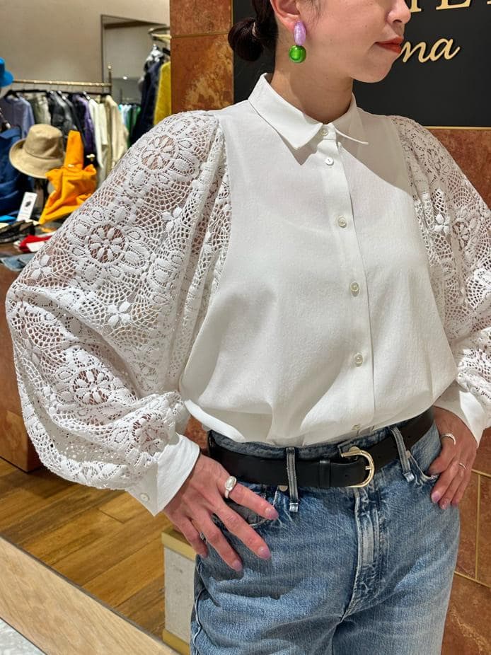 VERMEIL par iena レースコンビ ボリュームスリーブブラウス