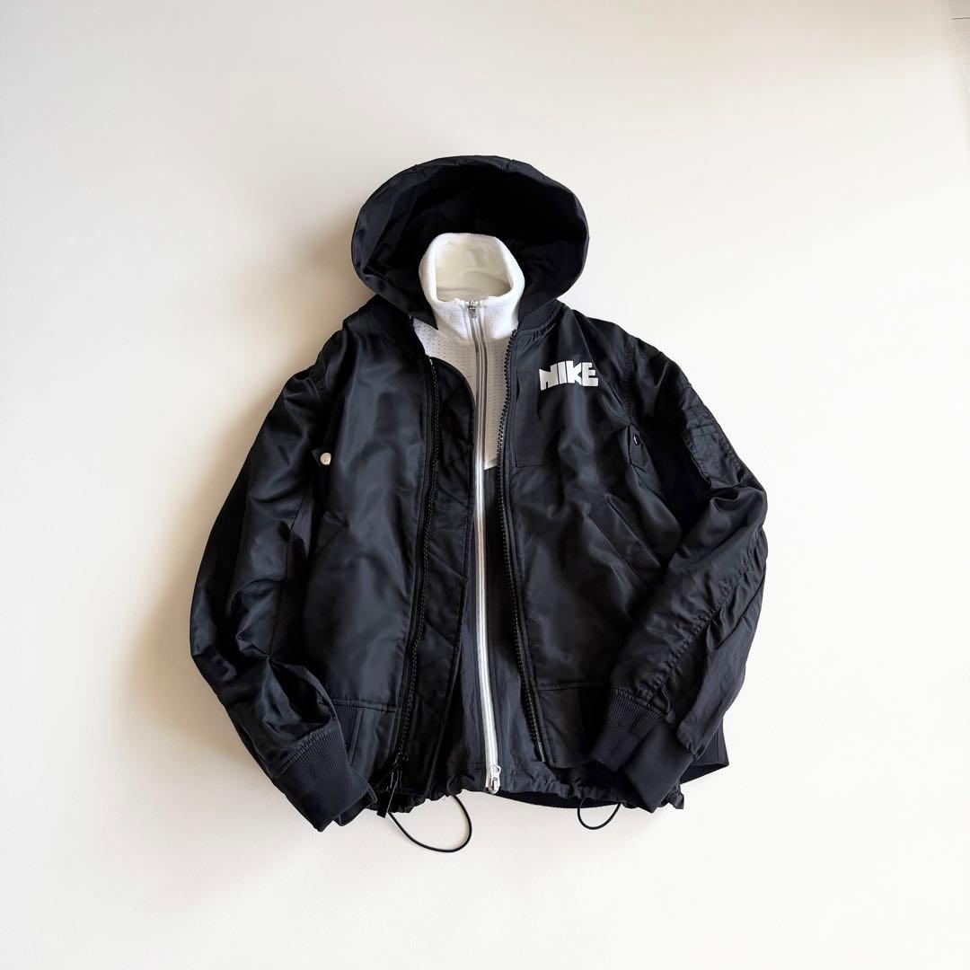 【ナイキ × サカイ】 ドッキング フーデッドブルゾン ジャケット XS 黒