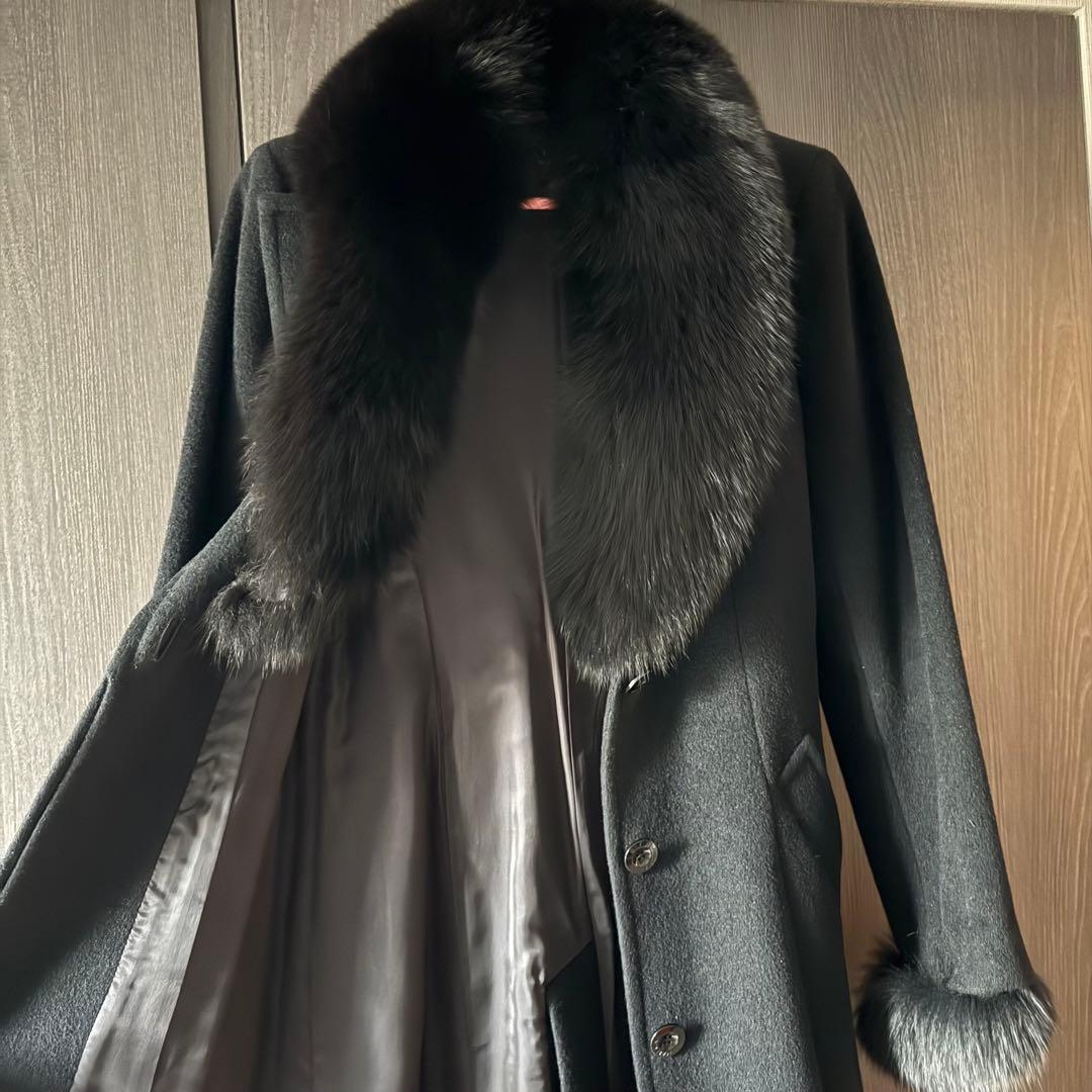 MATERIA マテリア　ファー付ロングコート ブラック　美品　クリーニング済