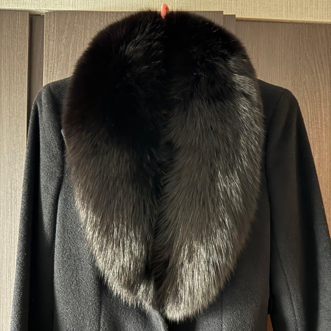 MATERIA マテリア　ファー付ロングコート ブラック　美品　クリーニング済